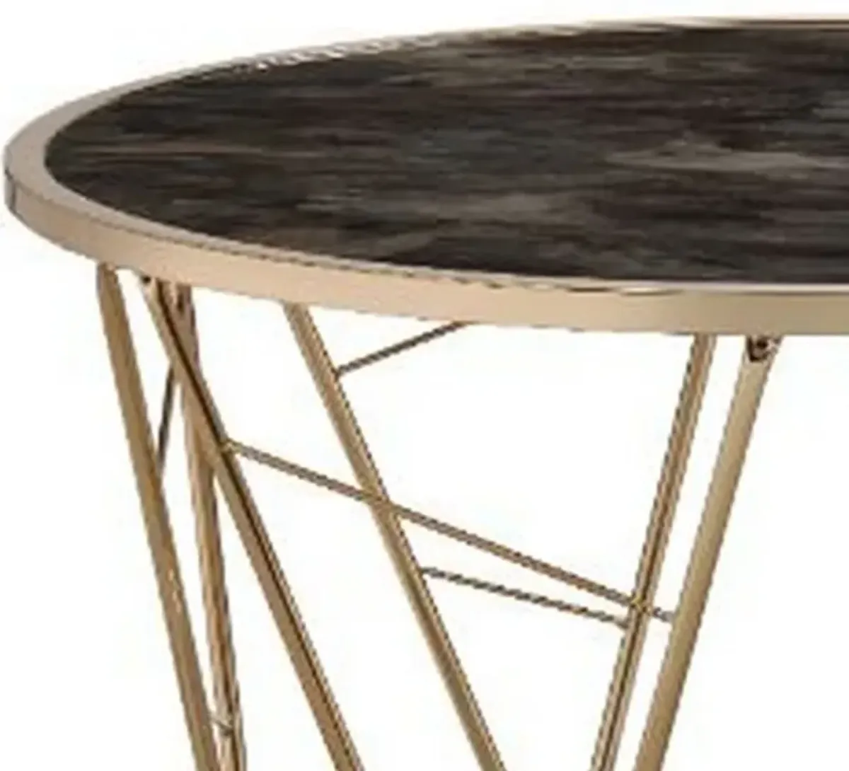 Coffee Table with Glass Top and Geometric Frame, Black and Gold-Benzara