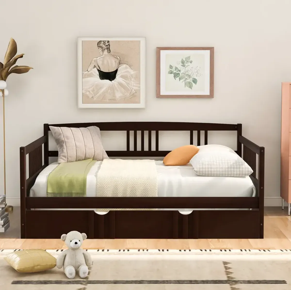 Merax Daybed Wood Bed with Twin Size Trundle