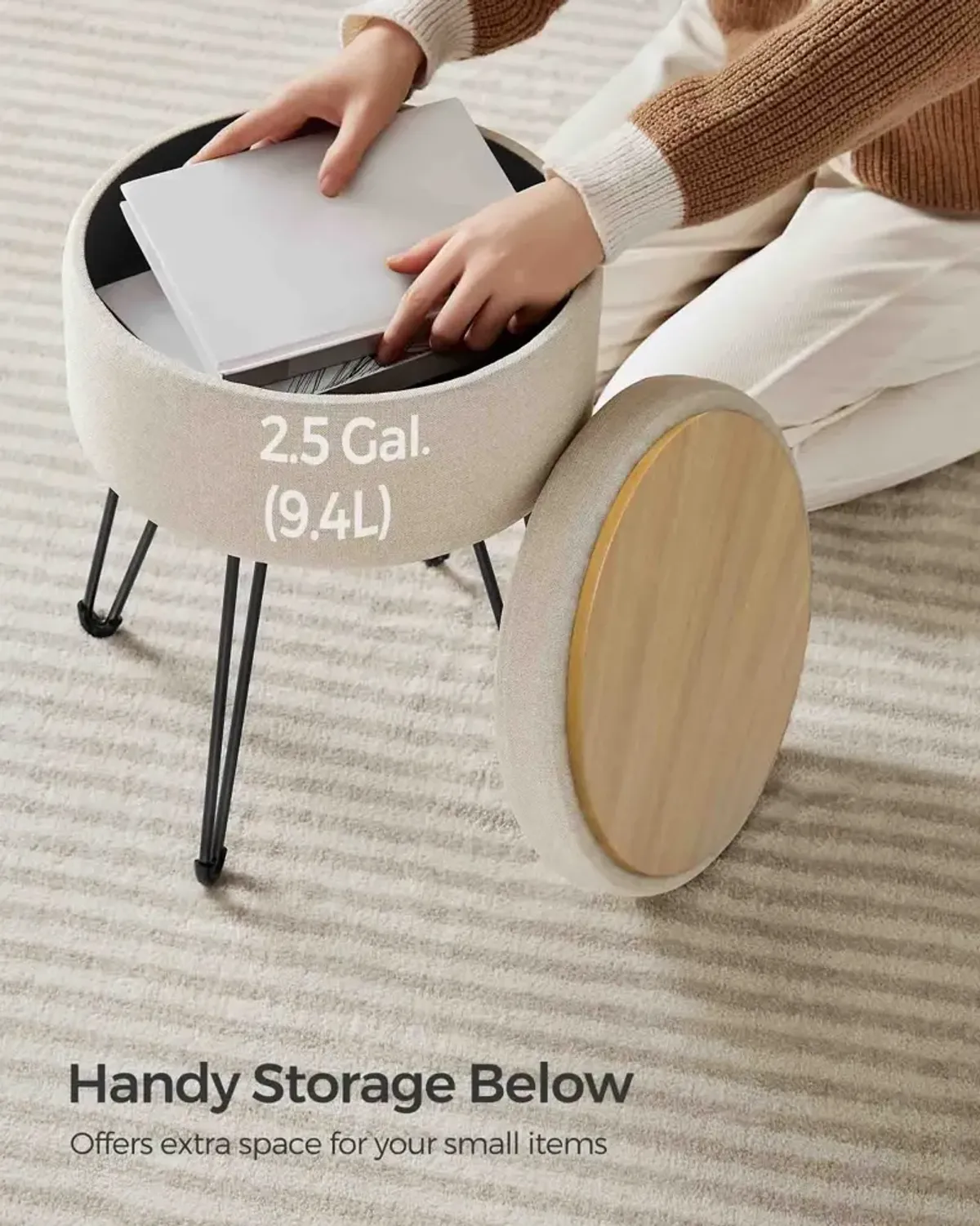 Compact Vanity Stool with Hidden Storage for Bedroom or Bathroom