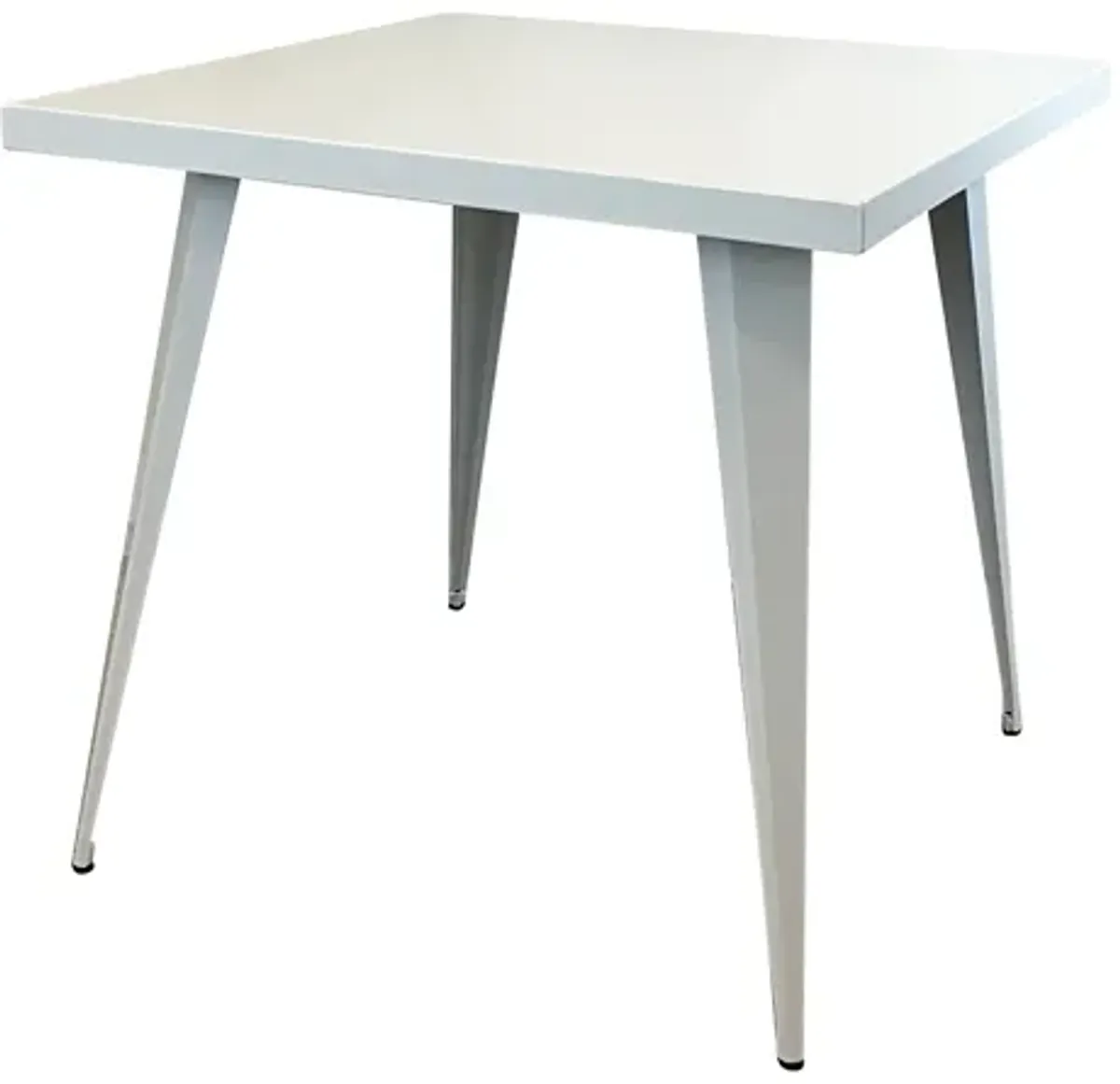 Oran 32 Inch Dining Table, Square Metal Top, Tapered Legs, White Finish - Benzara