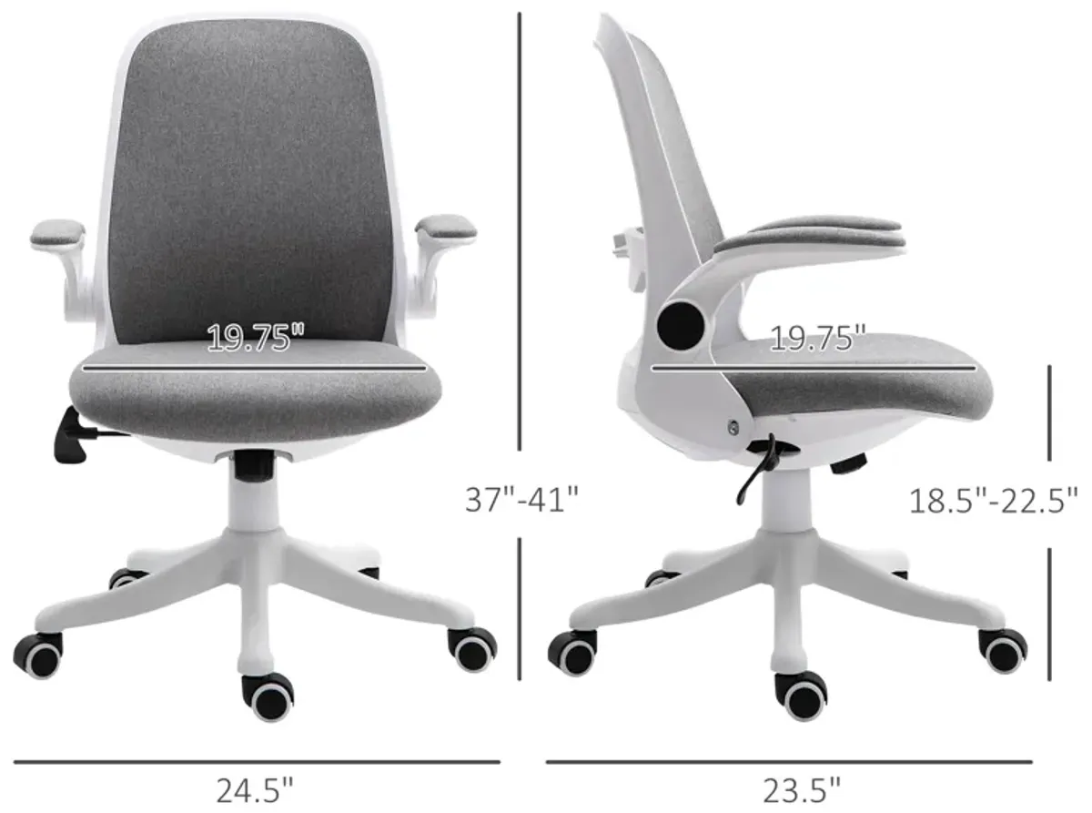 Grey Task Seater: Linen-Touch Fabric Office Chair with Adjustable Arms