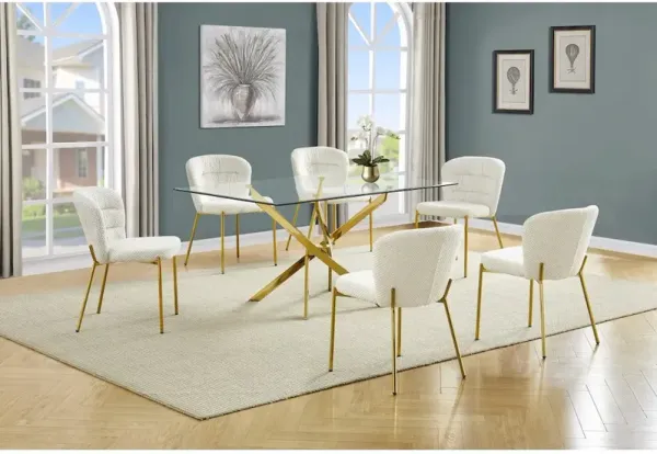 Best Quality Furniture Rectangle Tempered Glass Dining Table With 6 Cream Side Chairs