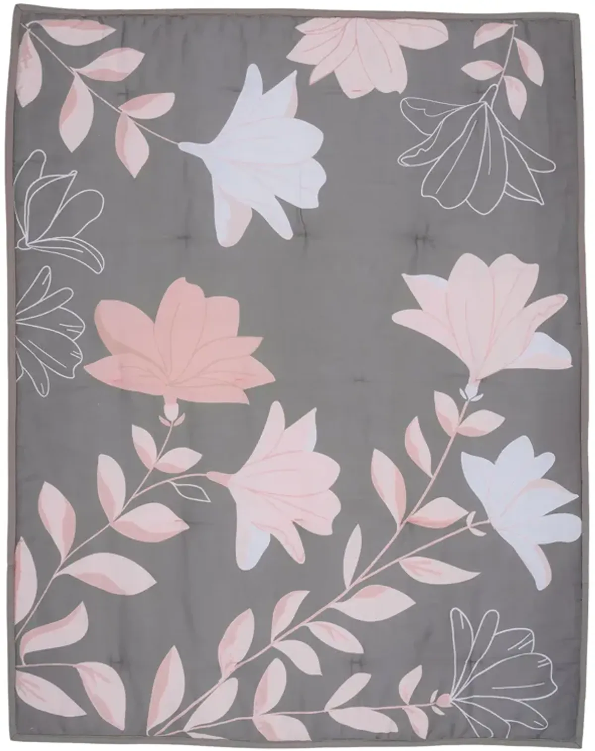 Lambs & Ivy Petals Gray/Pink Sateen Cotton Floral 3-Piece Baby Crib Bedding Set