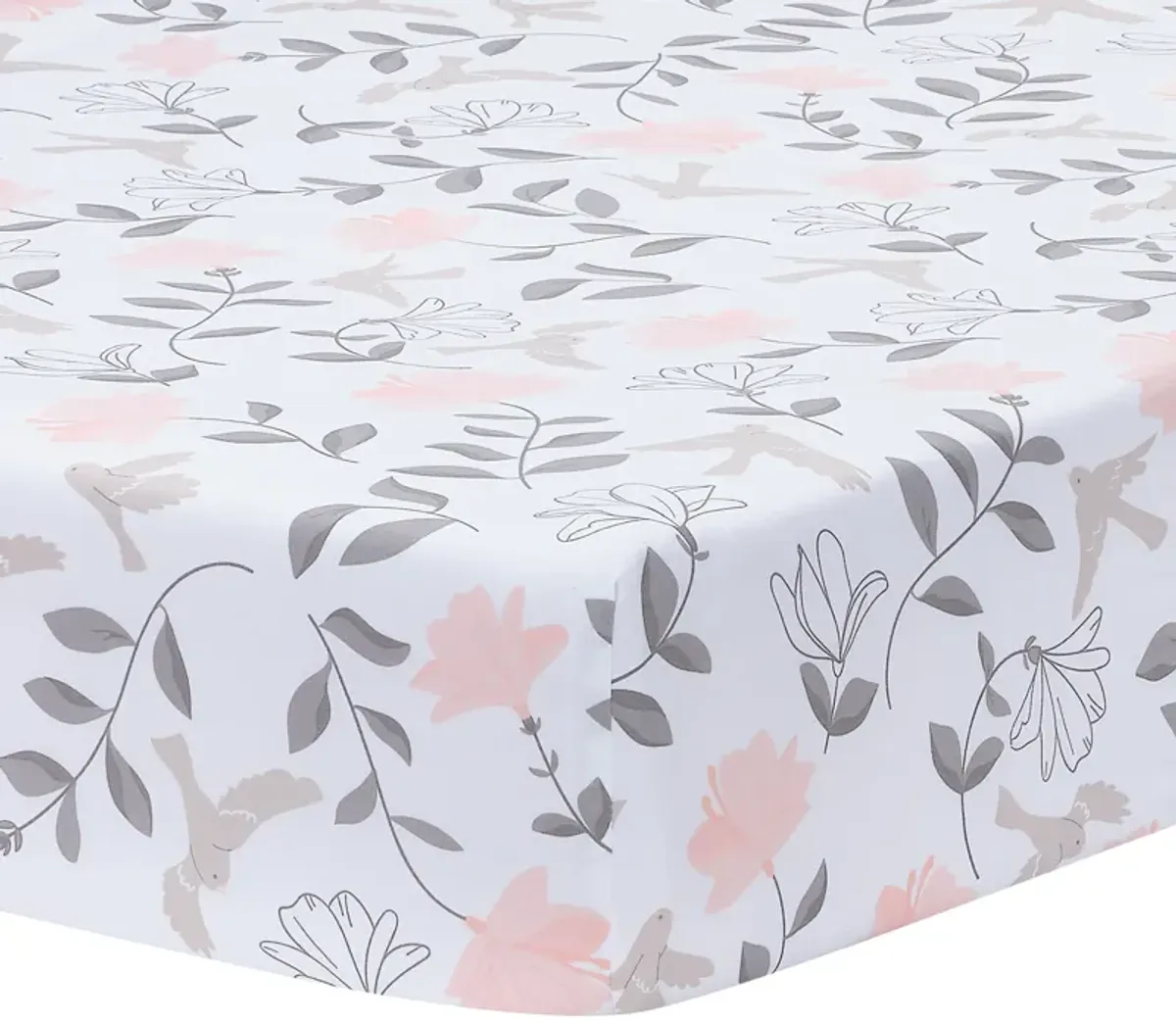 Lambs & Ivy Petals Gray/Pink Sateen Cotton Floral 3-Piece Baby Crib Bedding Set