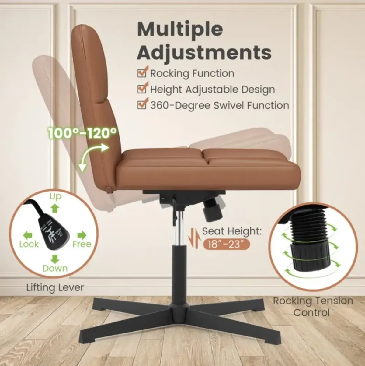 Hivvago PU Leather Upholstered Cross-legged Office Chair with Oversized U-shaped Seat for Home Office Make Up