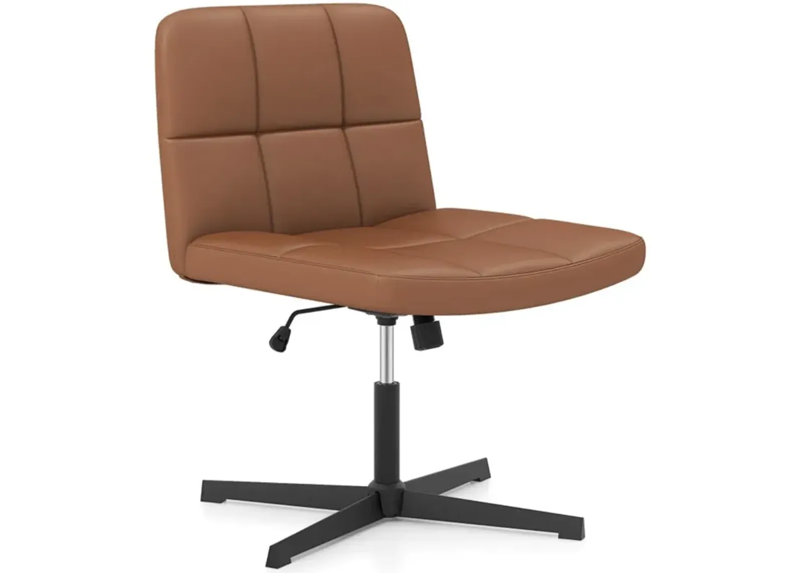 Hivvago PU Leather Upholstered Cross-legged Office Chair with Oversized U-shaped Seat for Home Office Make Up