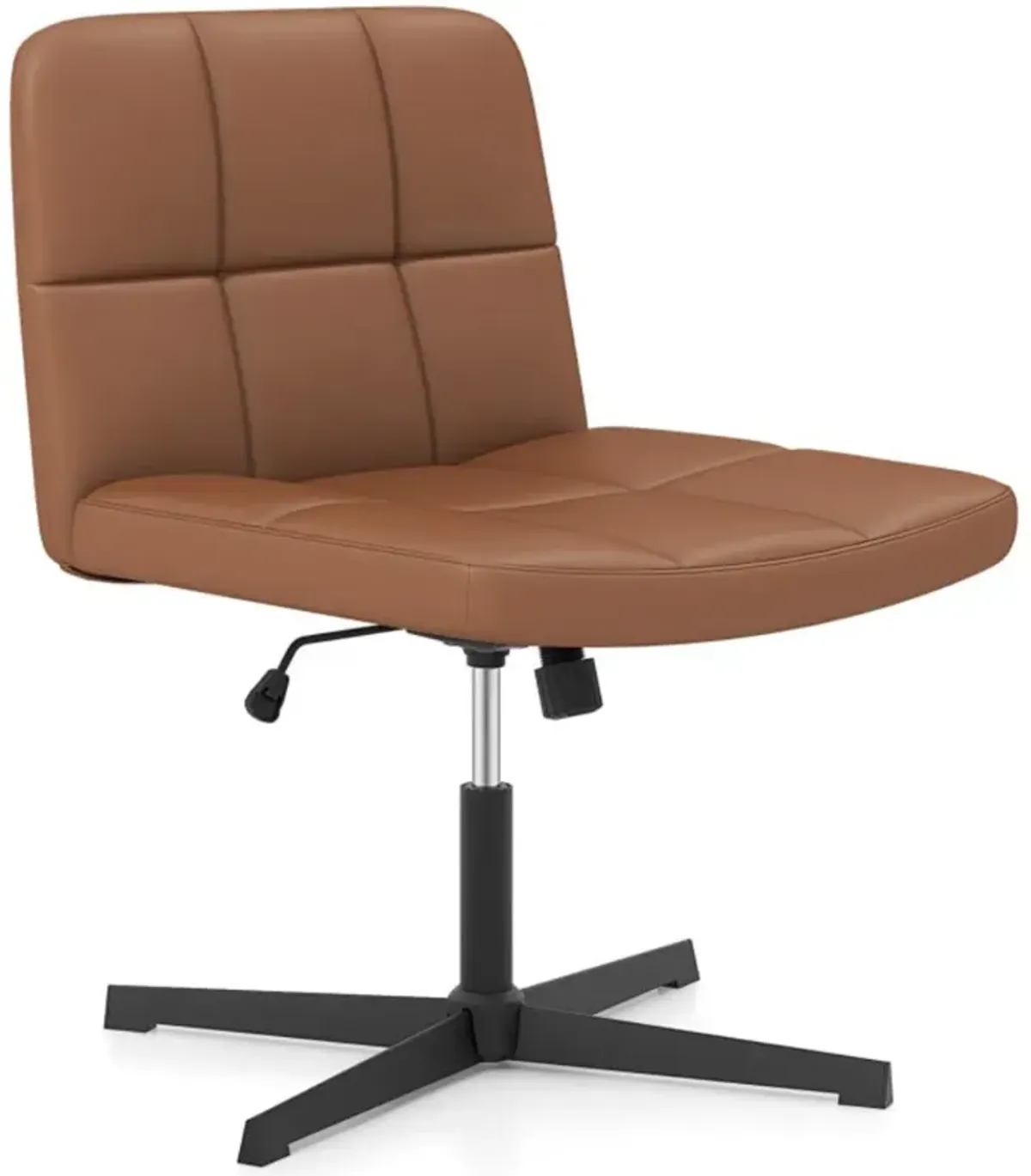 Hivvago PU Leather Upholstered Cross-legged Office Chair with Oversized U-shaped Seat for Home Office Make Up