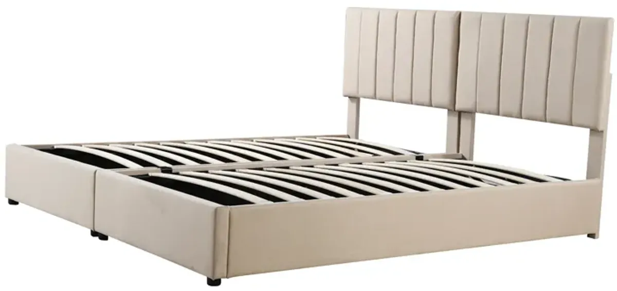 Merax Upholstered Platform Bed with Hydraulic Storage System