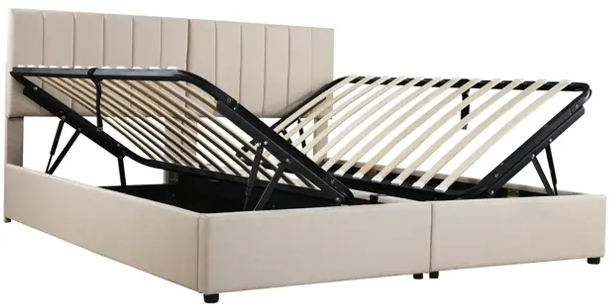 Merax Upholstered Platform Bed with Hydraulic Storage System