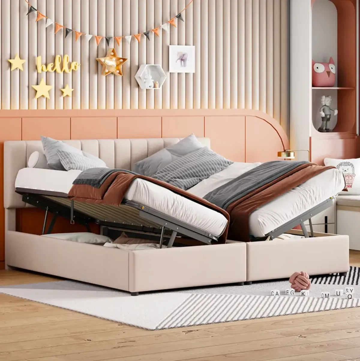 Merax Upholstered Platform Bed with Hydraulic Storage System