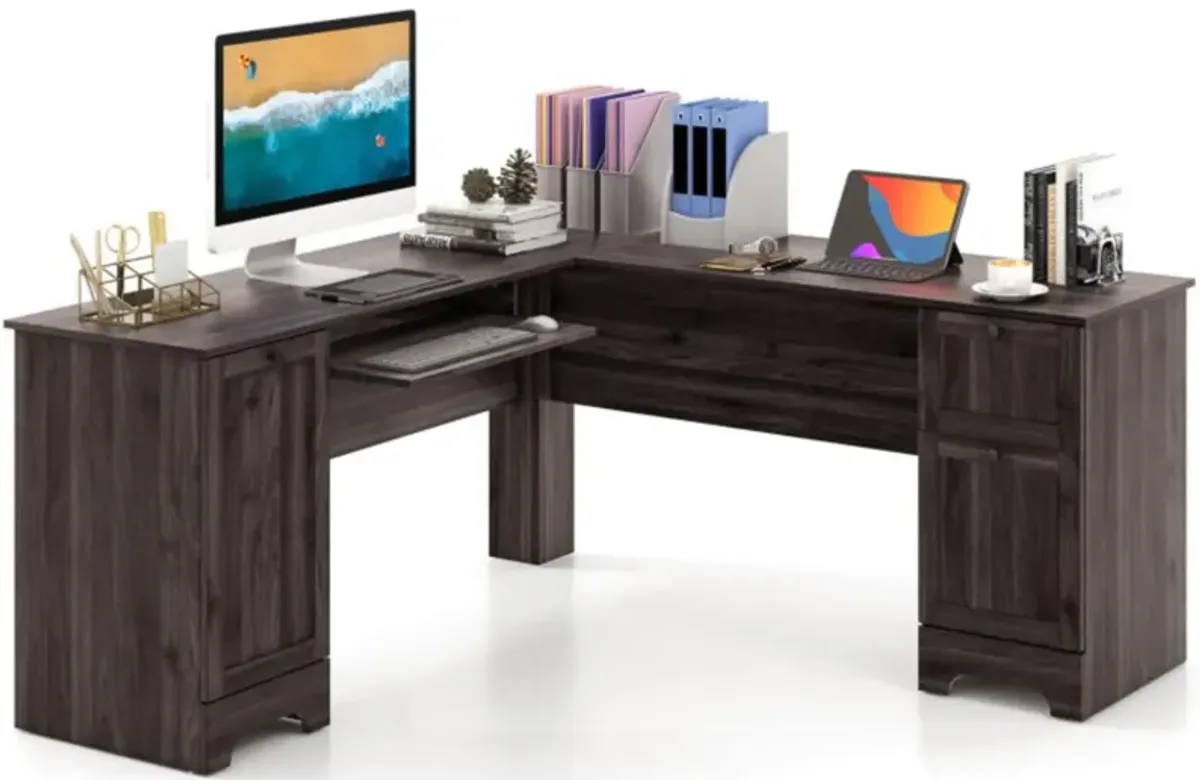 Hivvago L-Shaped Office Desk with Storage Drawers and Keyboard Tray