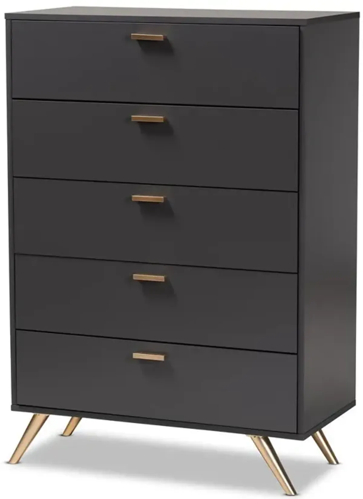 Baxton Studio Kelson Modern and Contemporary Dark Grey and Gold Finished Wood 5-Drawer Chest