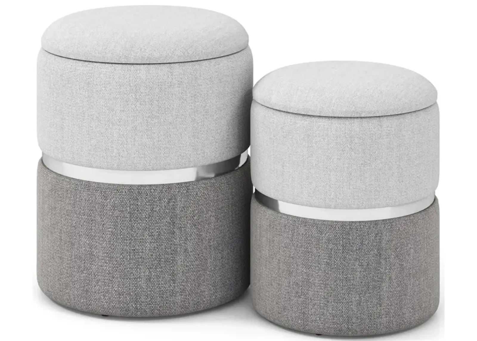 Velvet/Linen Fabric Storage Ottoman Set of 2