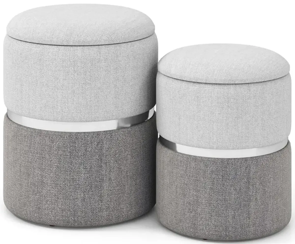 Velvet/Linen Fabric Storage Ottoman Set of 2