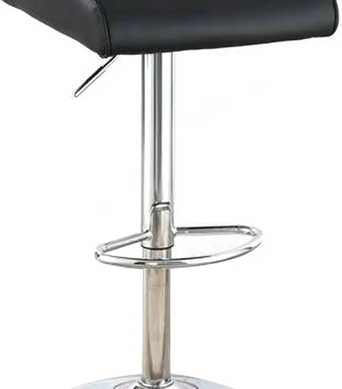 Adjustable Barstool with Rolled Button Tufted Back, Set of 2, Black-Benzara