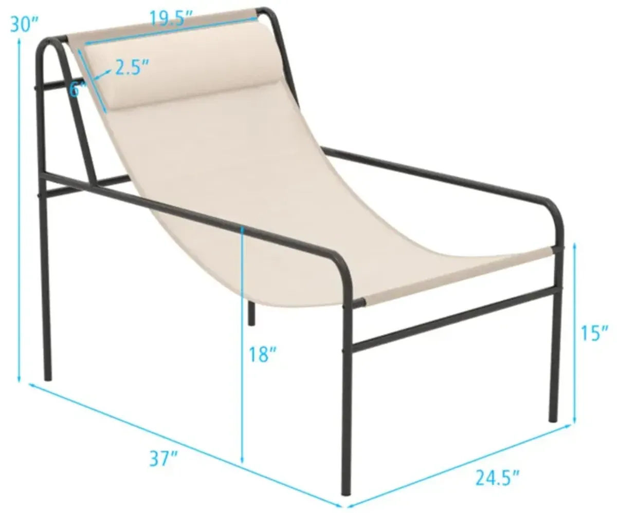 Hivvago Patio Sling Lounge Chair with Removable Headrest Pillow and Metal Frame-Beige