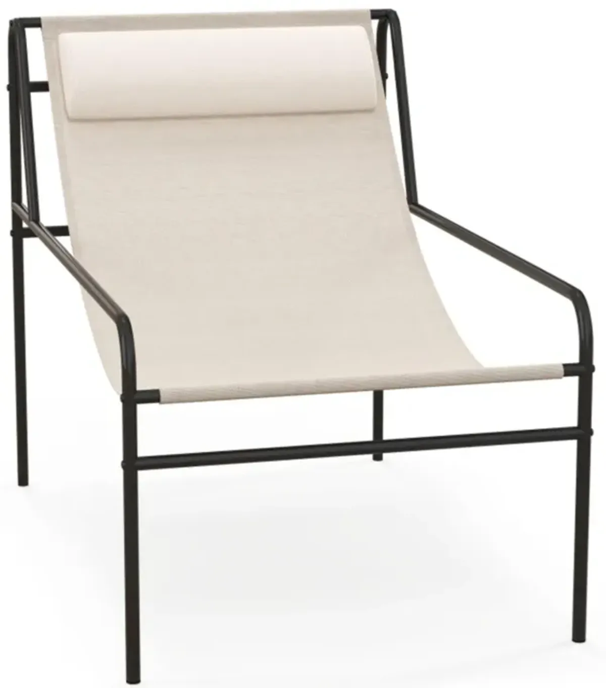 Hivvago Patio Sling Lounge Chair with Removable Headrest Pillow and Metal Frame-Beige