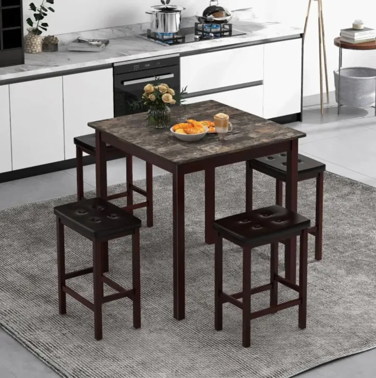 Hivvago 5-Piece Bar Table Set Counter-Height Dining Table and 4 Bar Stools