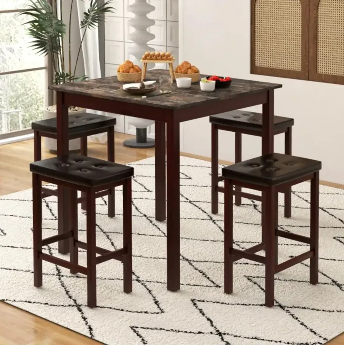 Hivvago 5-Piece Bar Table Set Counter-Height Dining Table and 4 Bar Stools