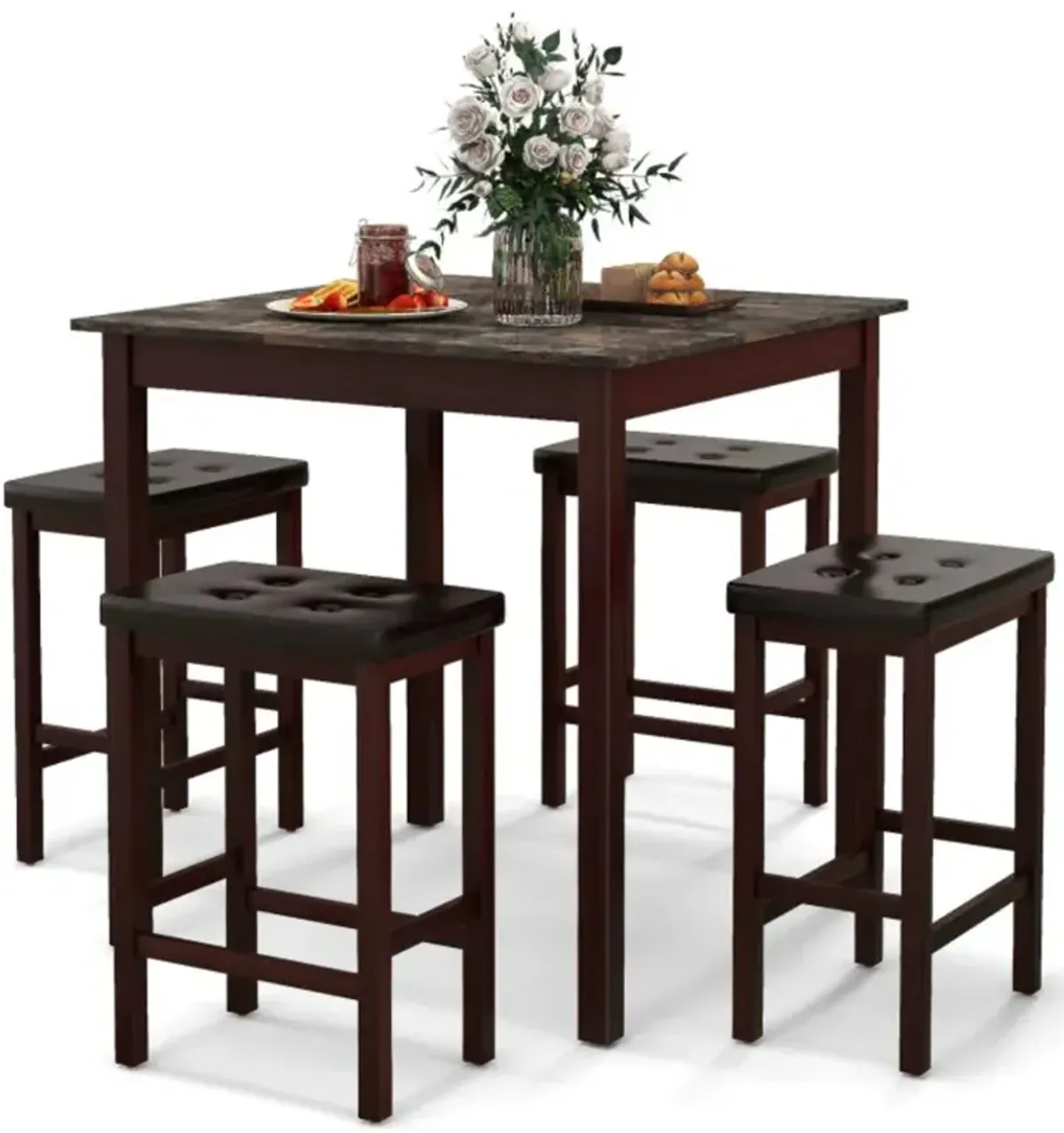 Hivvago 5-Piece Bar Table Set Counter-Height Dining Table and 4 Bar Stools