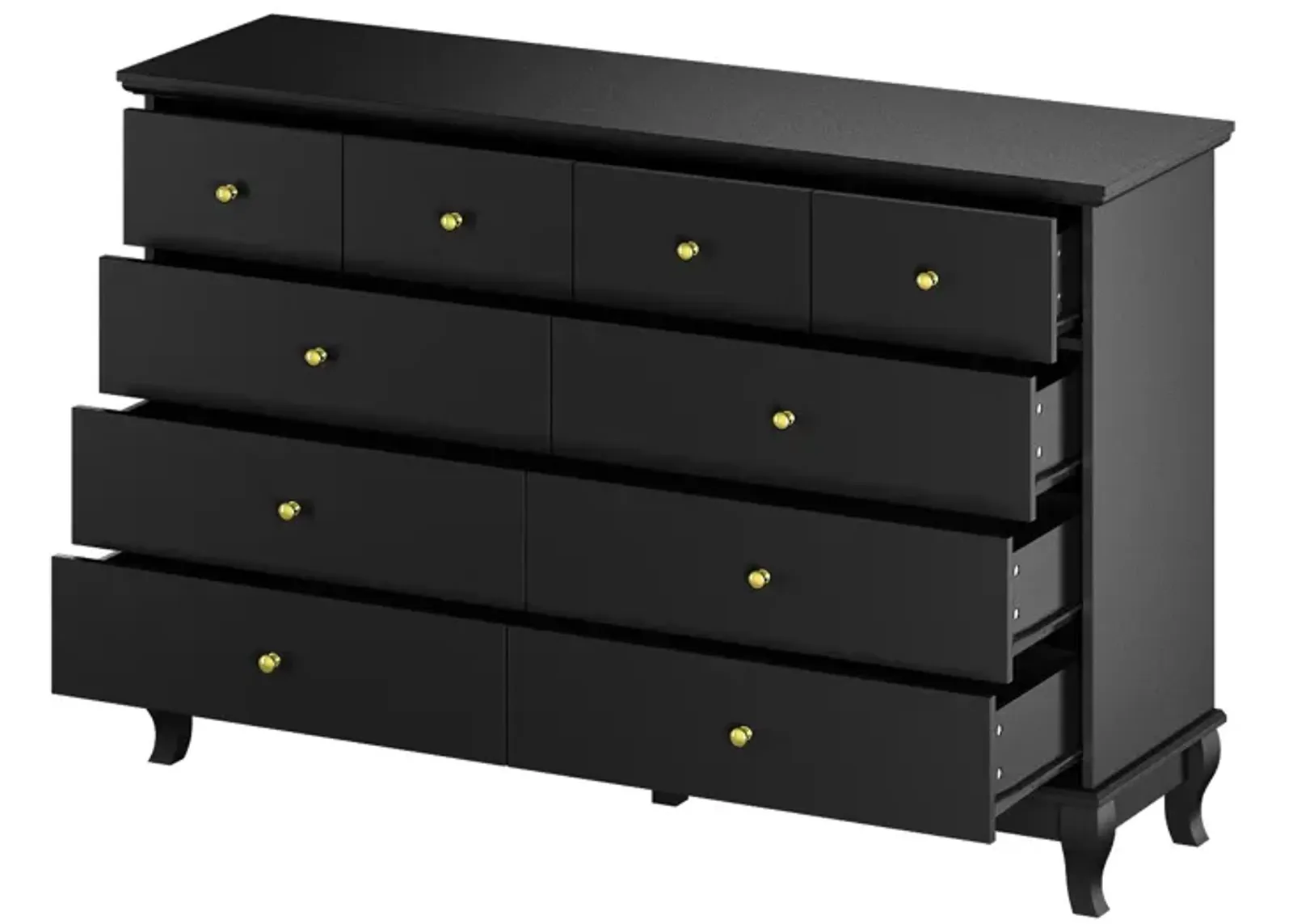 Black 10-Drawers Wood Double Chest of Drawer 55.1 in. W x 15.7 in. D x 35.4 in. H Dresser Organizer