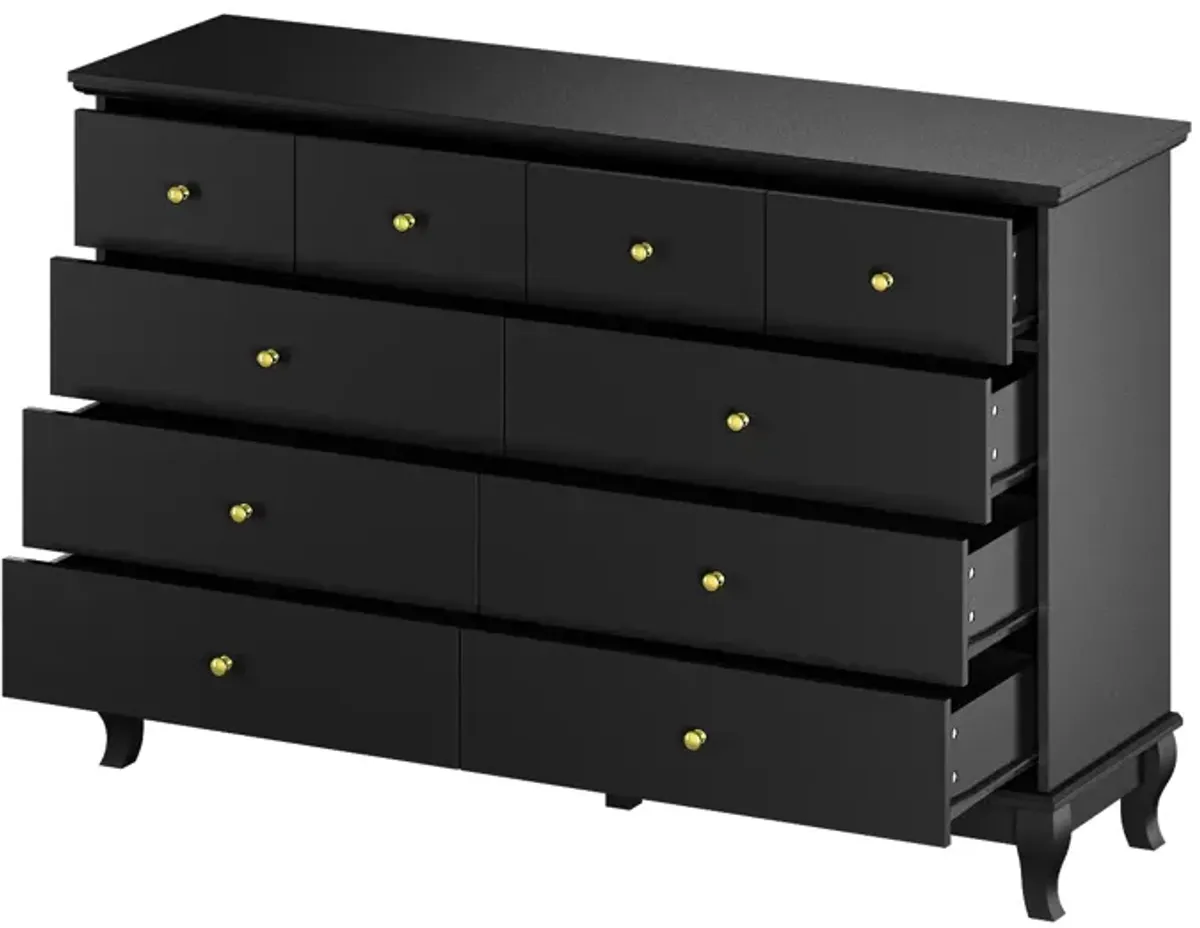 Black 10-Drawers Wood Double Chest of Drawer 55.1 in. W x 15.7 in. D x 35.4 in. H Dresser Organizer