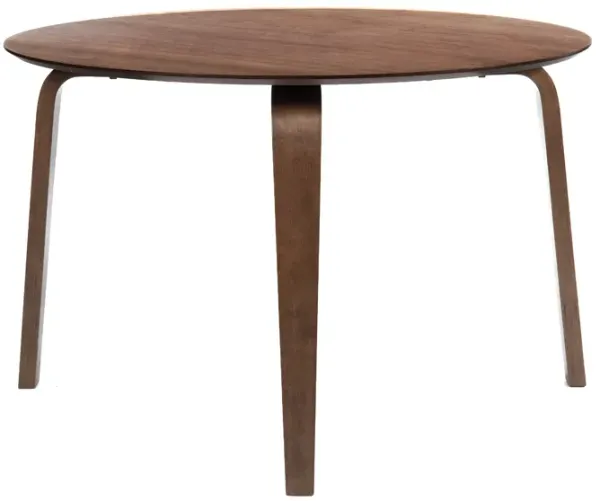 Aby Dining Table, 47 Inch Round Top, Walnut Brown Solid Rubberwood