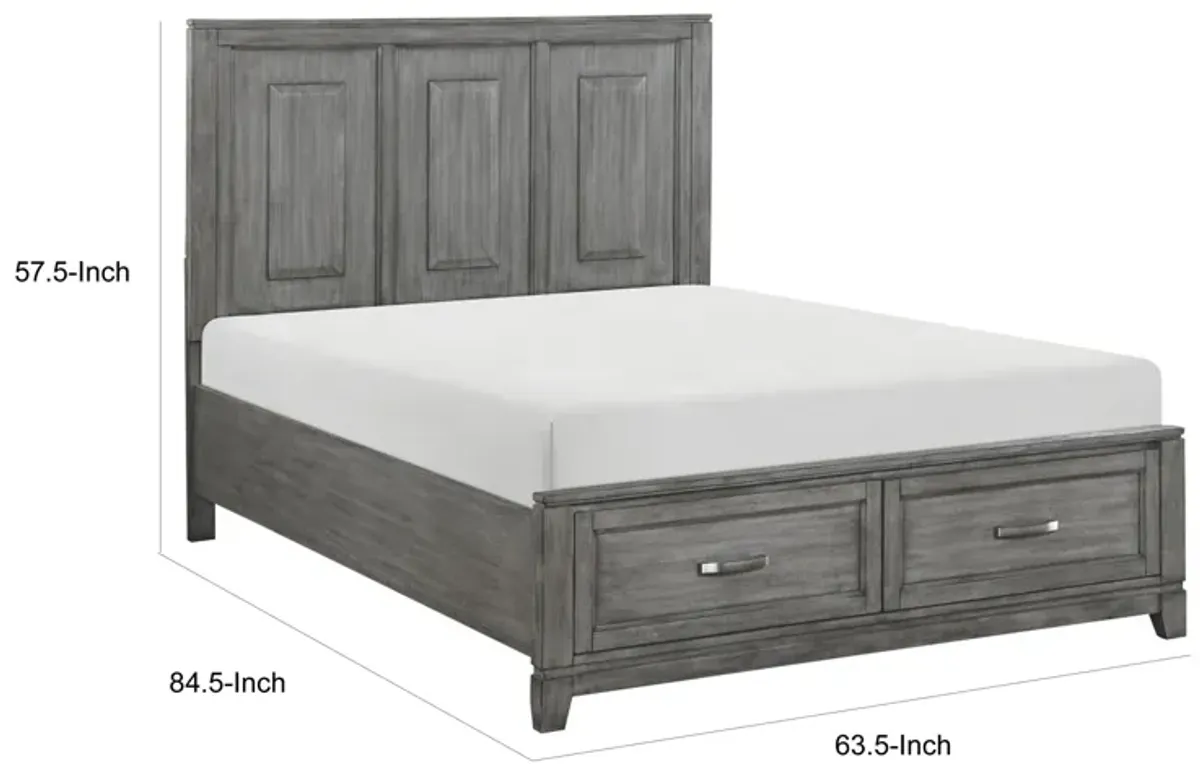 Thiem Queen Size Platform Bed with 2 Storage Drawers, Gray Wood Finish - Benzara