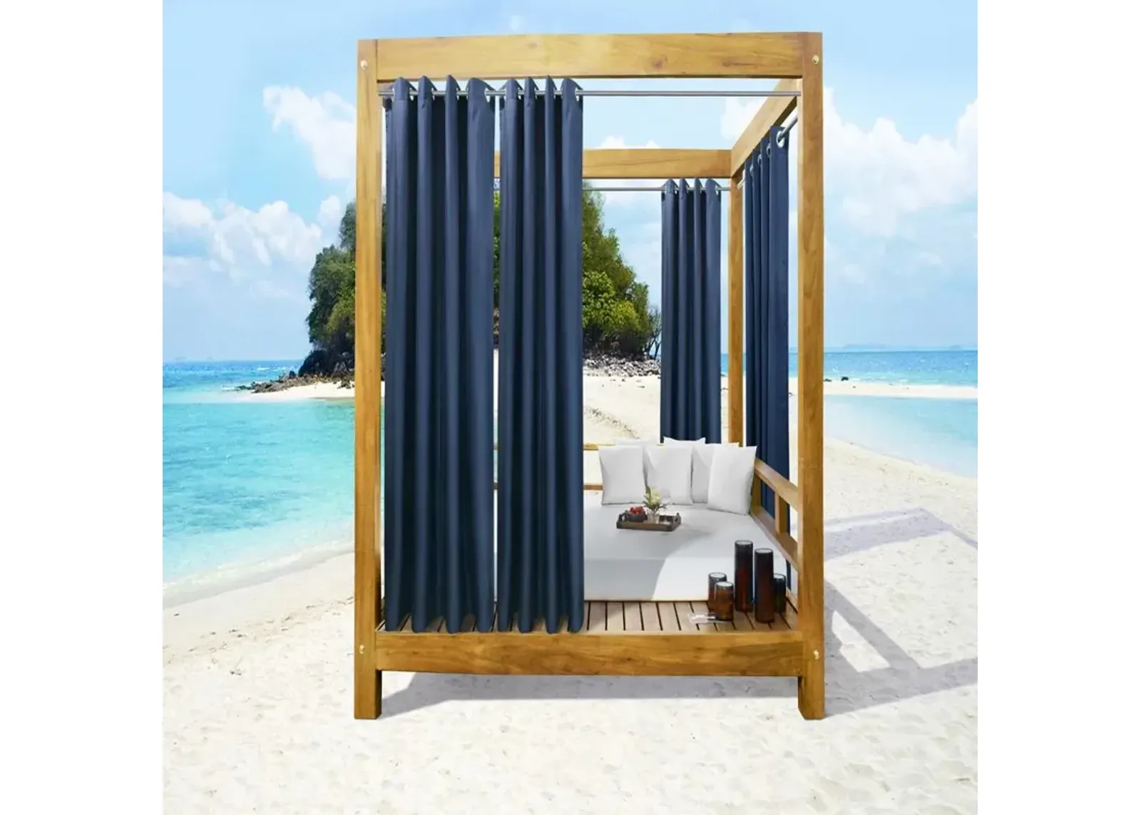 Commonwealth Seascapes Light Filtering Grommet Outdoor Panel Pair Each 50" x 108" Indigo