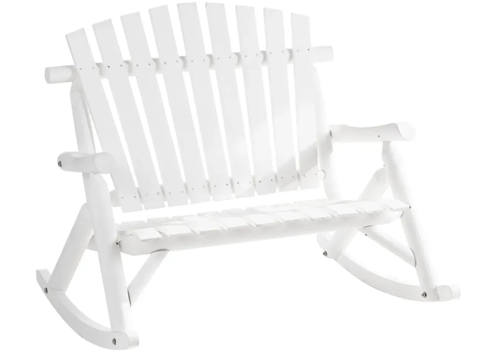 White Garden Duo: Adirondack 2-Seat Wooden Rocking Chair