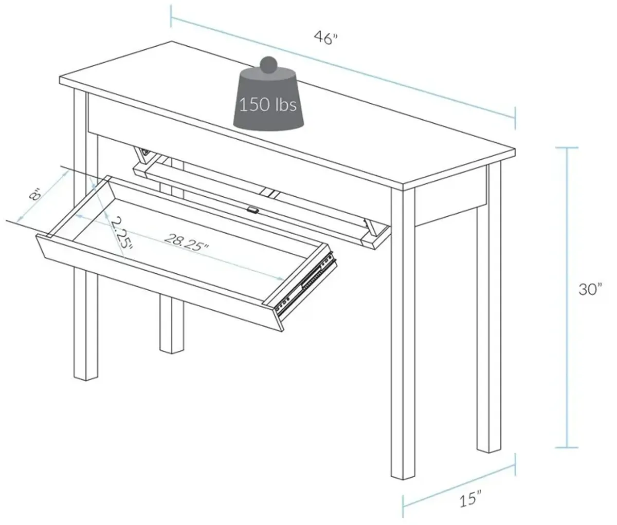 Kennedy Console Table with Concealed Drawer, Concealment Furniture