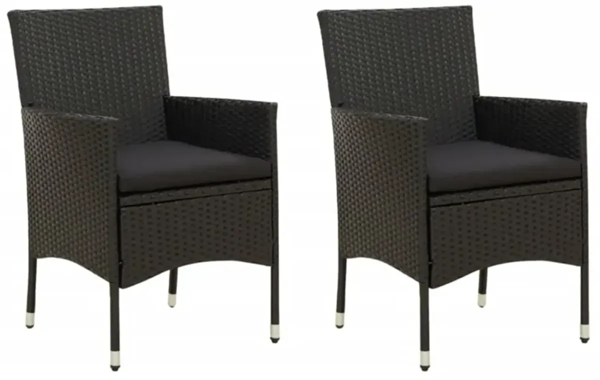 vidaXL Patio Chairs with Cushions 2 pcs Poly Rattan Black