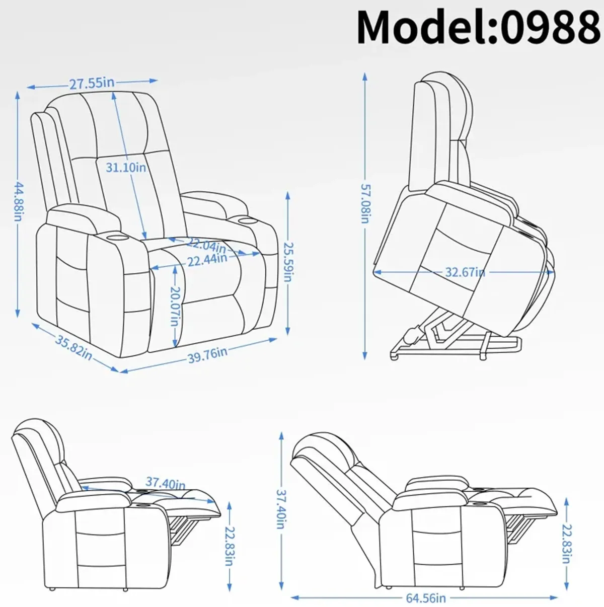 Mondawe Power Lift Recliner Chair , Heavy Duty Motion Mechanism with 8-Point Vibration Massage and Lumbar Heating, USB Charging Port