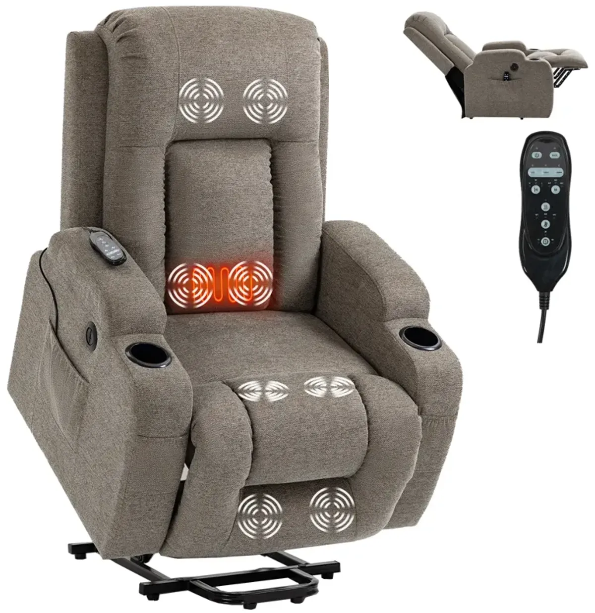 Mondawe Power Lift Recliner Chair , Heavy Duty Motion Mechanism with 8-Point Vibration Massage and Lumbar Heating, USB Charging Port