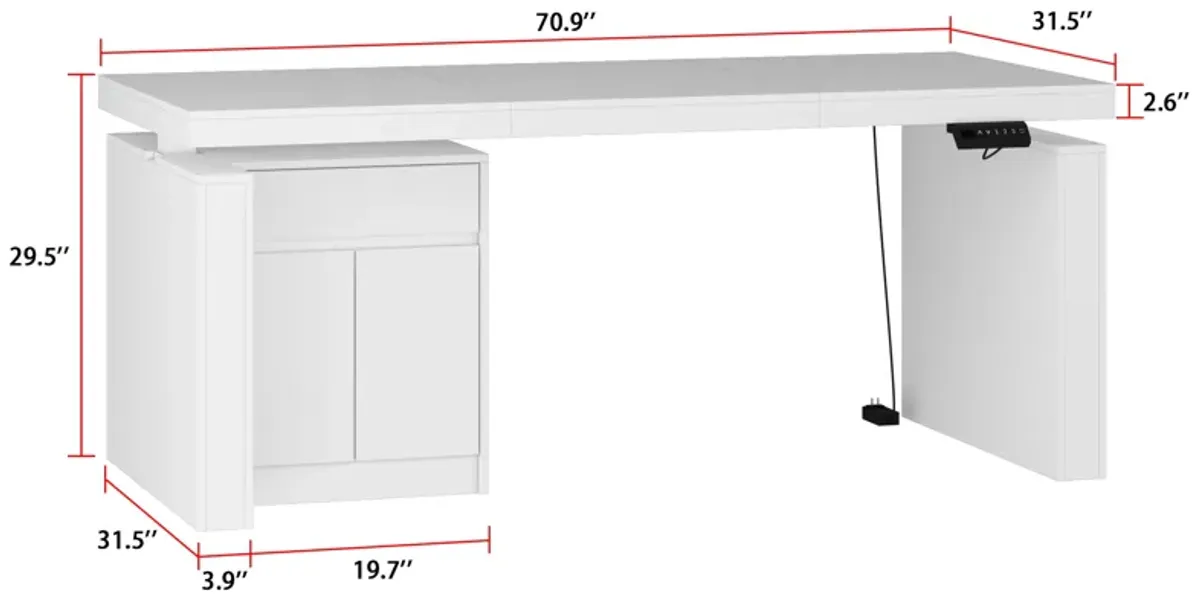 L-Shaped 70.9 in. W Adjustable Height Desk Ergonomic Stand-up Desk White Home Office Sit with Memory Preset Controller