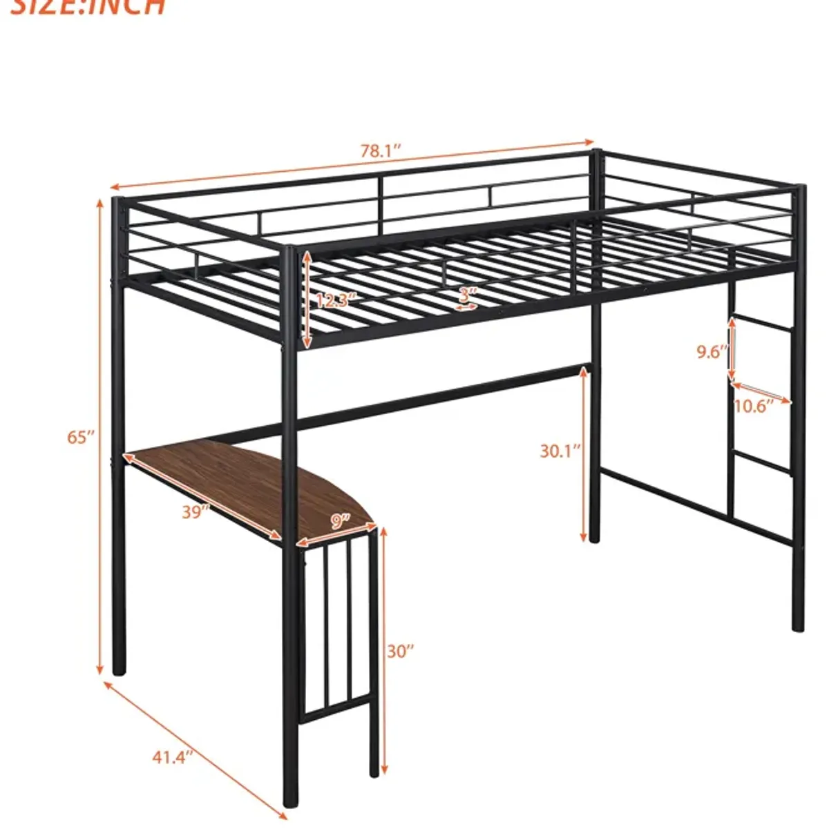 Merax Metal Loft Bed with Desk and Ladder