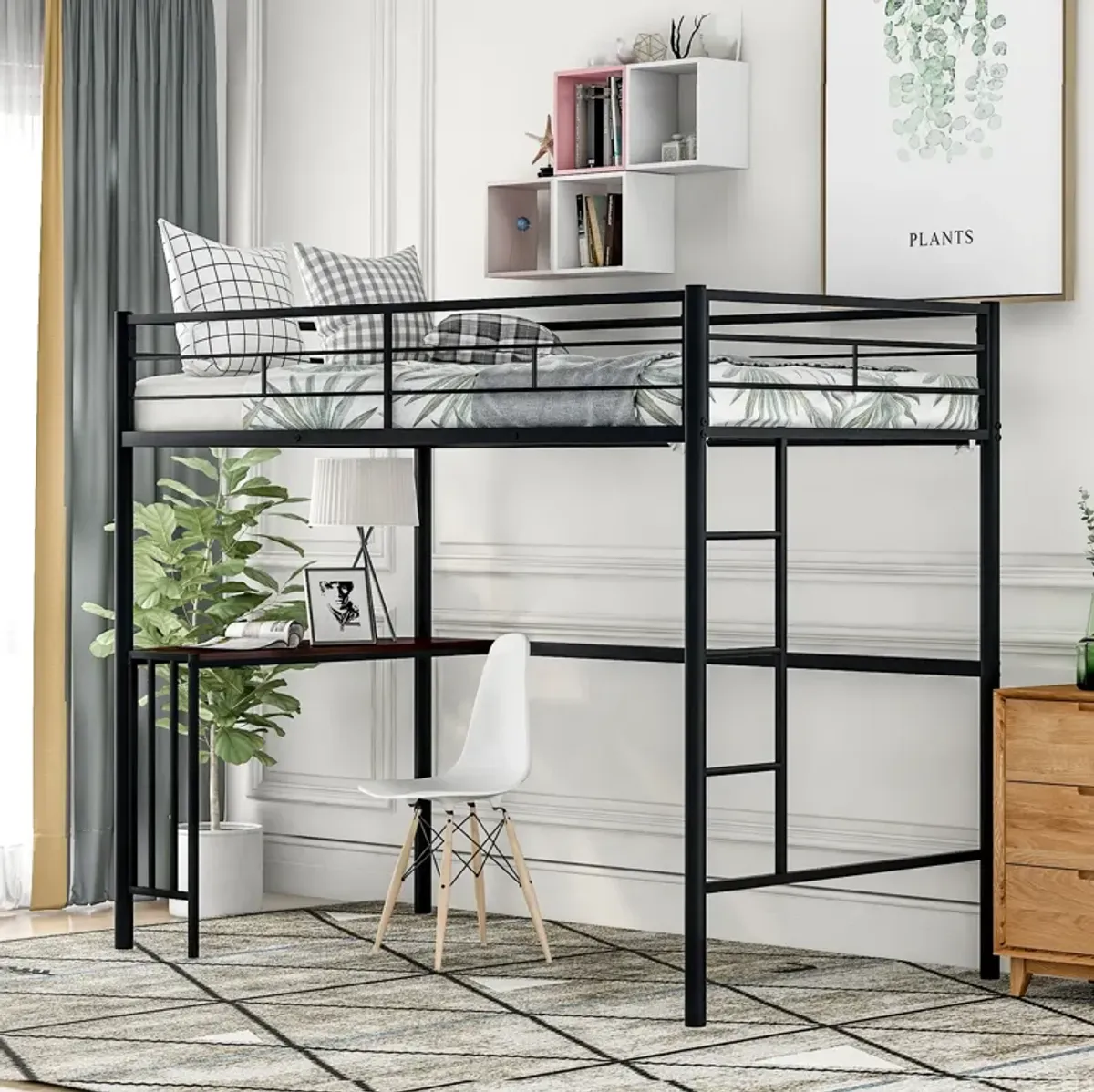 Merax Metal Loft Bed with Desk and Ladder