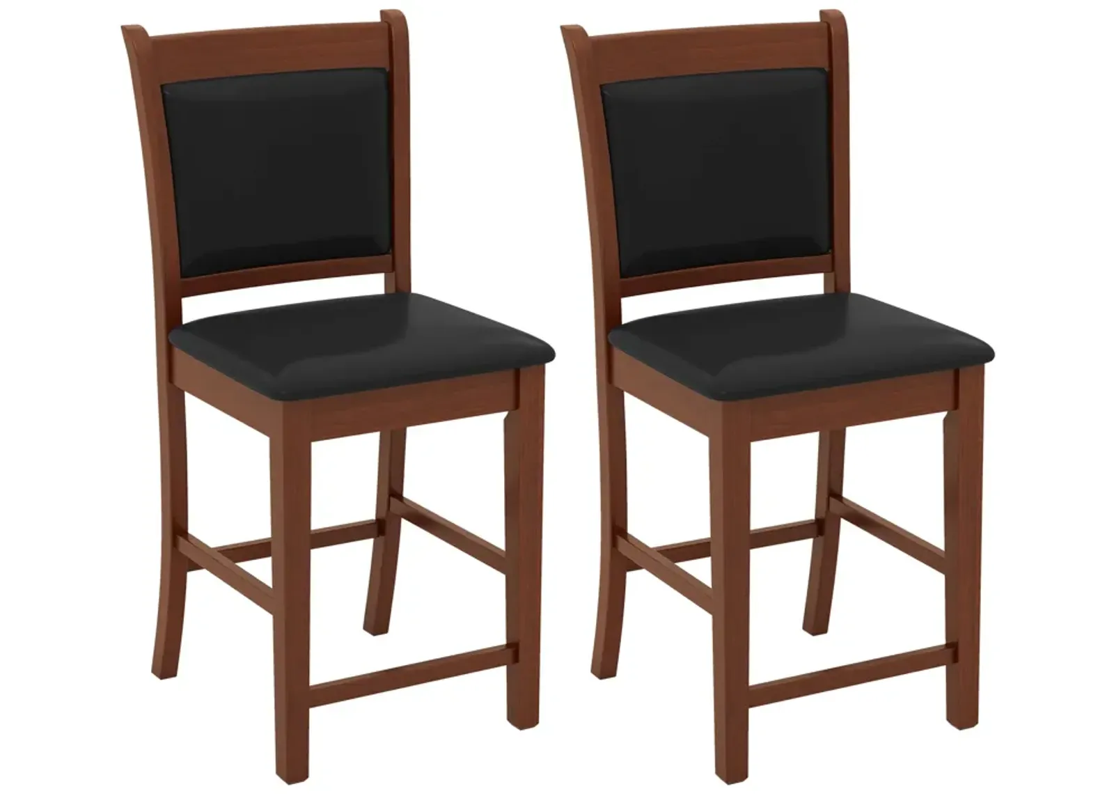 Upholstered Counter Stool Set of 2 with Solid Rubber Wood Frame-Brown