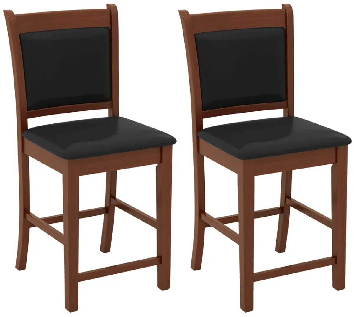 Upholstered Counter Stool Set of 2 with Solid Rubber Wood Frame-Brown