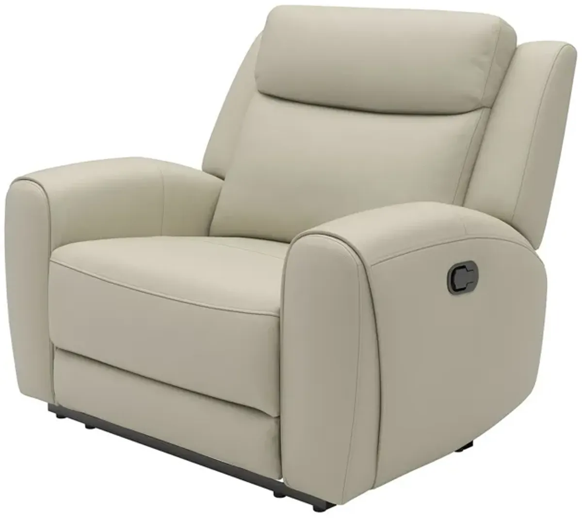 Cobe Manual Recliner Chair, Solid Wood and Soft Top Grain Beige Leather