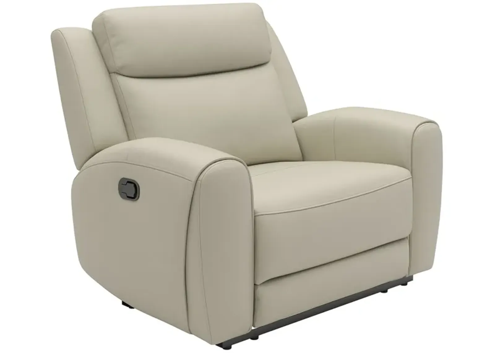 Cobe Manual Recliner Chair, Solid Wood and Soft Top Grain Beige Leather