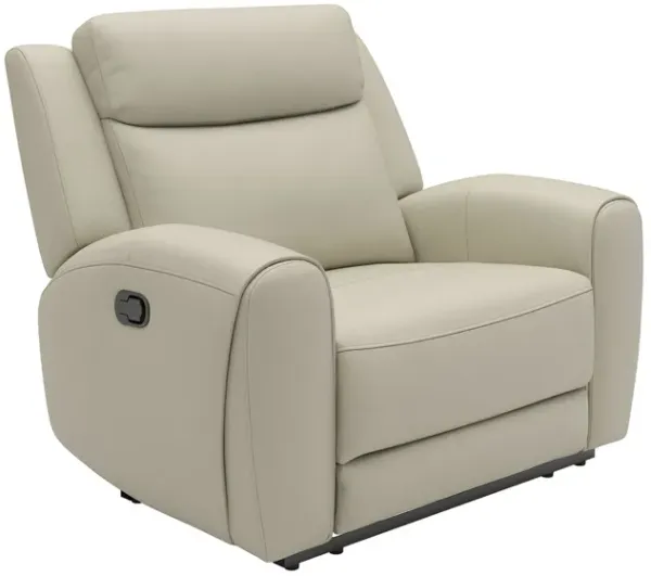 Cobe Manual Recliner Chair, Solid Wood and Soft Top Grain Beige Leather - Benzara