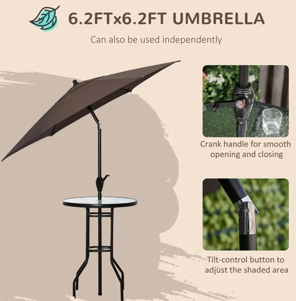 Brown Bistro Duo: 2-Person Patio Bar Set with Tilting Umbrella