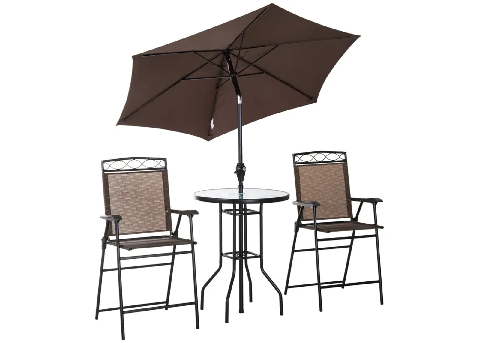 Brown Bistro Duo: 2-Person Patio Bar Set with Tilting Umbrella