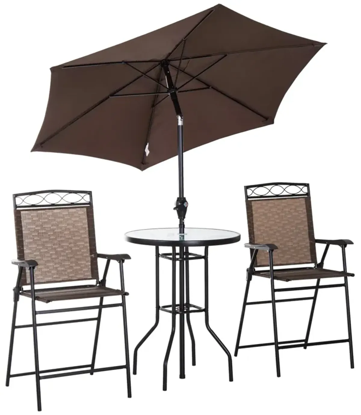 Brown Bistro Duo: 2-Person Patio Bar Set with Tilting Umbrella