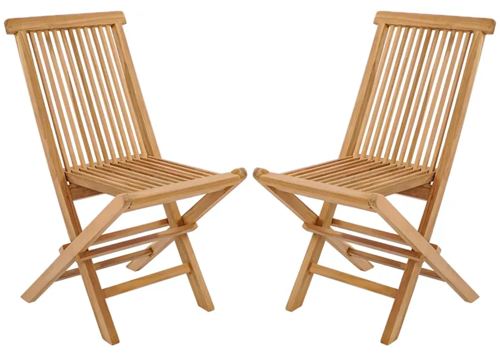 Set of 2 Teak Patio Folding Chairs with High Back and Slatted Seat