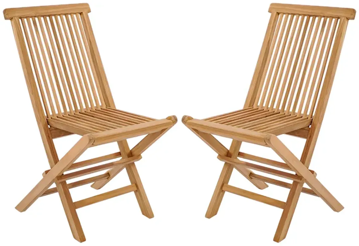 Set of 2 Teak Patio Folding Chairs with High Back and Slatted Seat