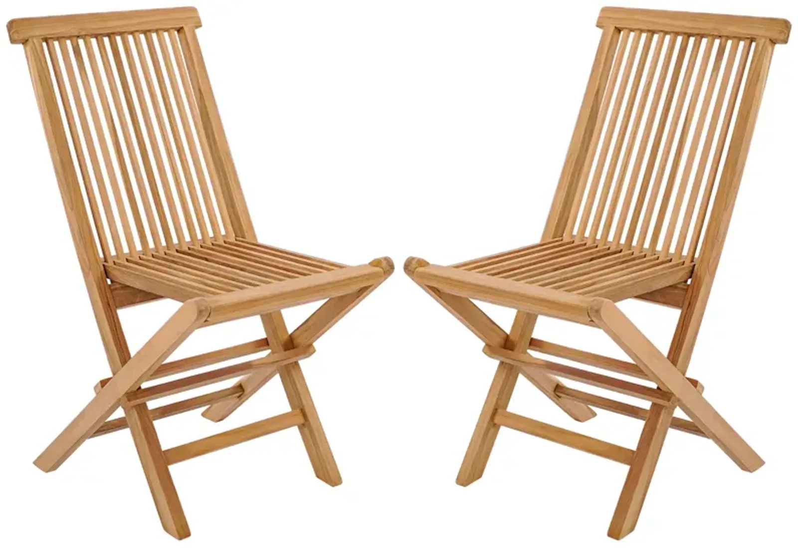 Set of 2 Teak Patio Folding Chairs with High Back and Slatted Seat