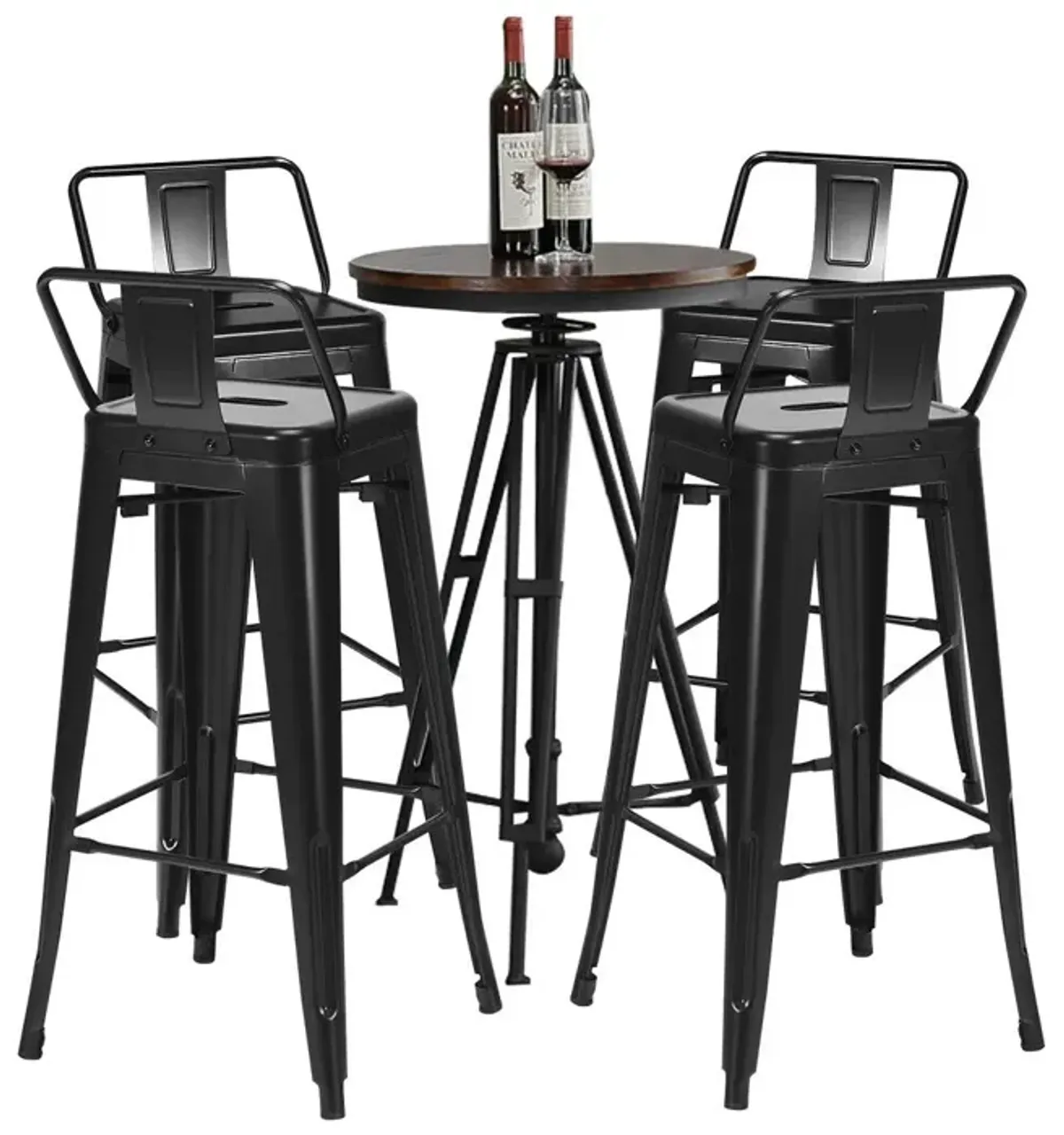 30 Inch Set of 4 Metal Counter Height Barstools with Low Back and Rubber Feet