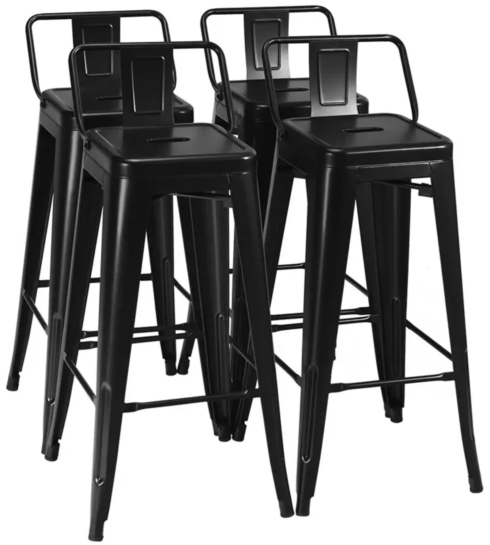 30 Inch Set of 4 Metal Counter Height Barstools with Low Back and Rubber Feet